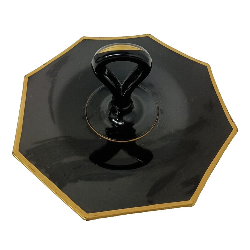 Vintage Black Amethyst Glass Serving Tray Octagon With Center Handle Art‎ Deco